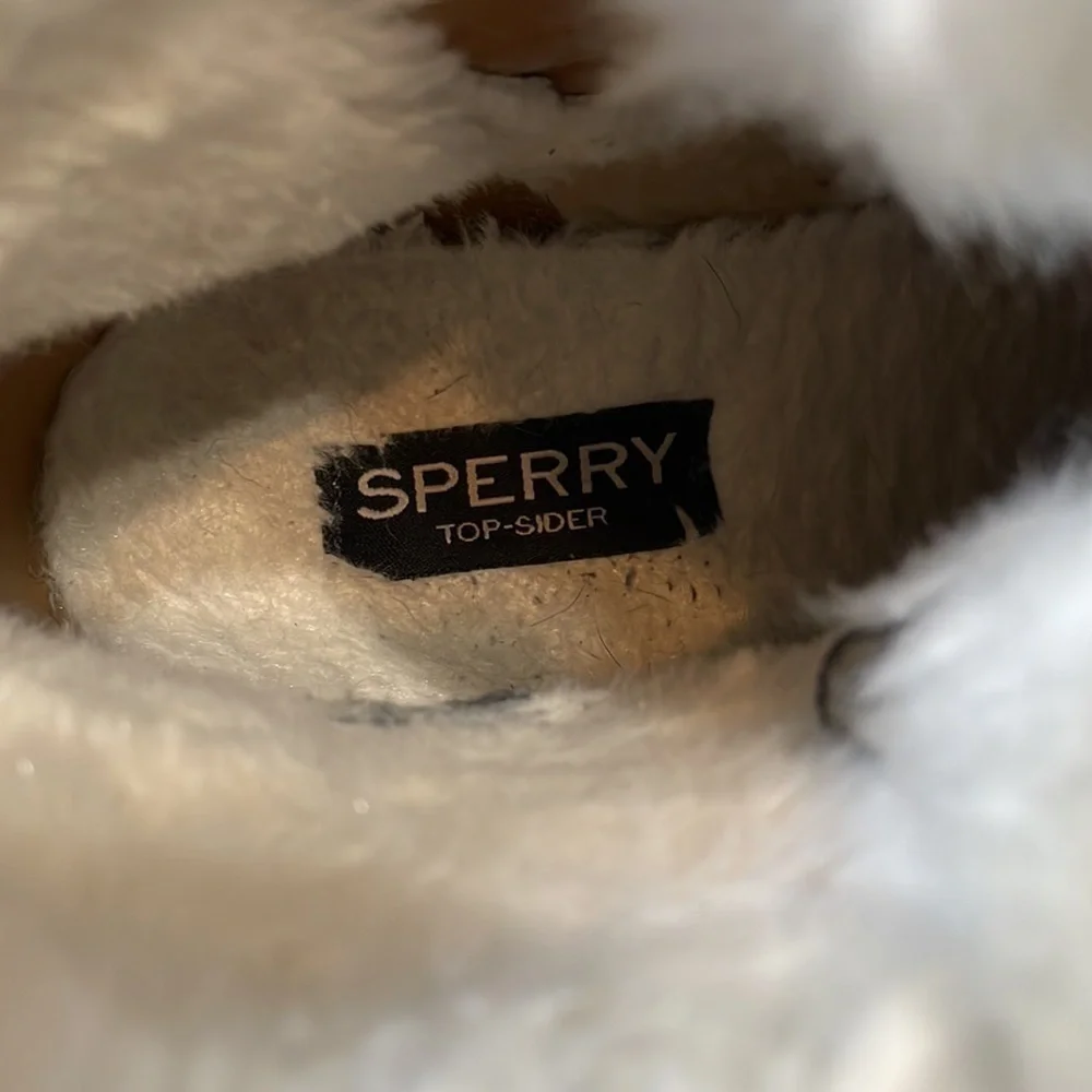 Sperry faux fur lace up wedge boots